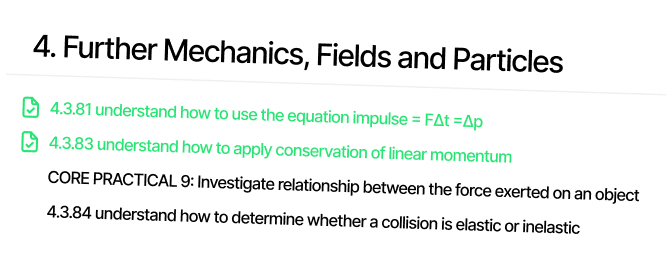 Syllabus checklist for Further Mechanics topics